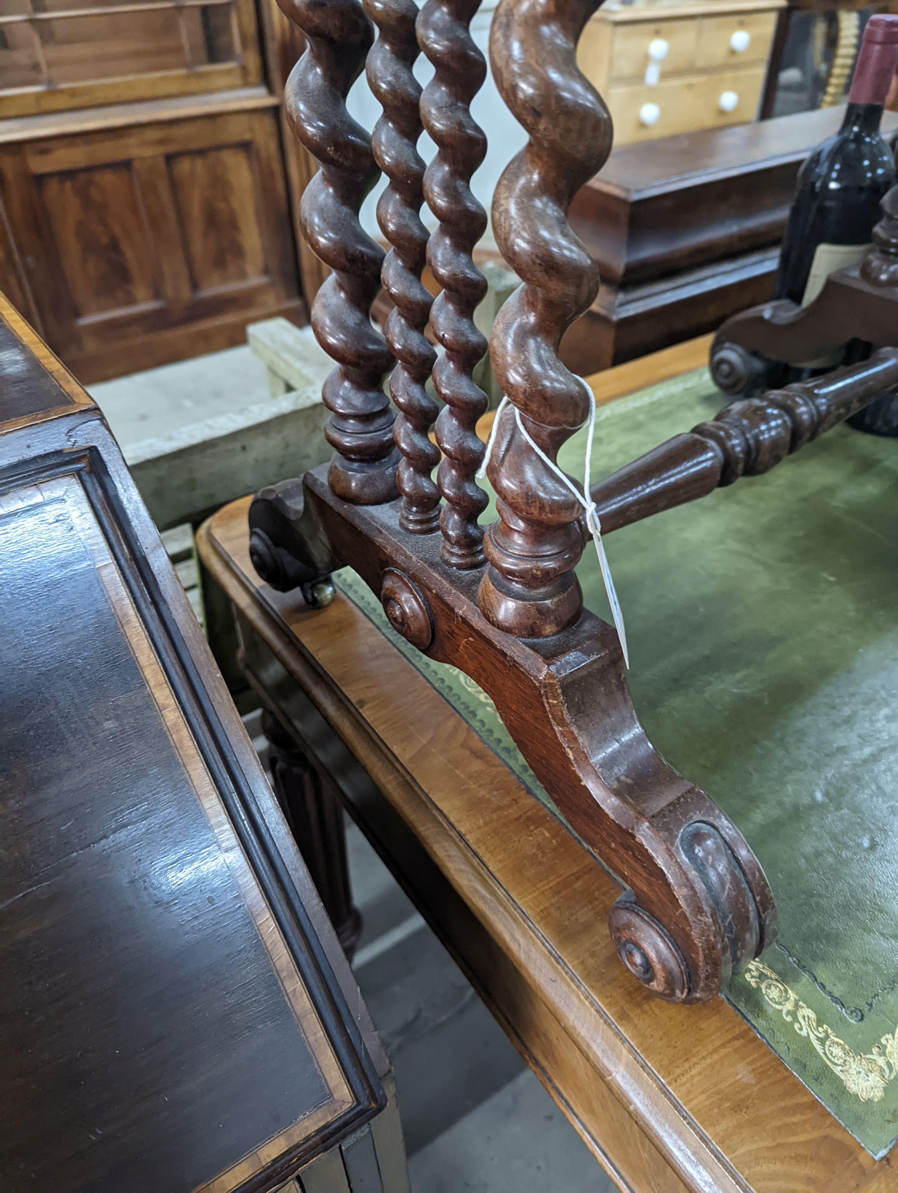 A 19th century Continental rosewood work table on spiral turned supports width 73cm, depth 45cm, height 71cm